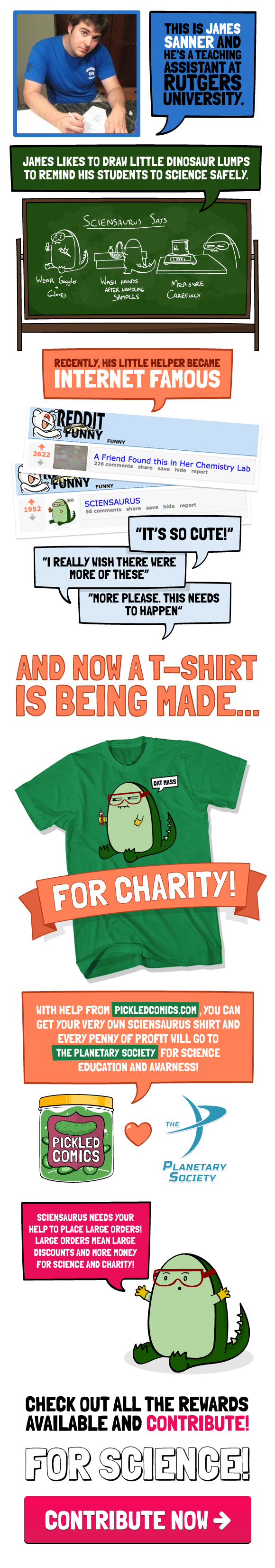 Sciensaurus raised money for The Planetary Society with a shirt on indiegogo.