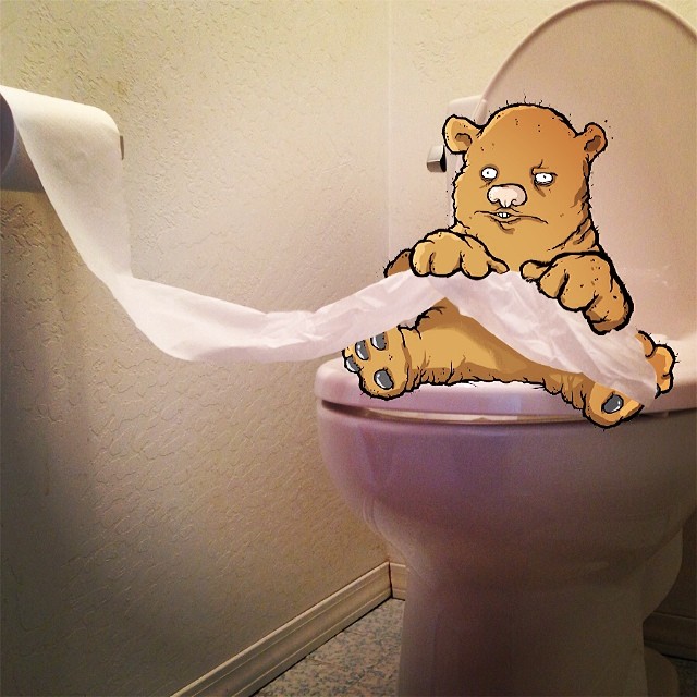 Bear and toilet paper.